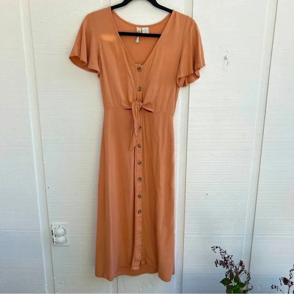 Cottagecore Women’s Tie Front Button Down Fit & Flare Flutter Sleeve Midi Dress - Picture 1 of 6